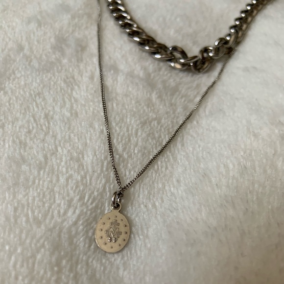 Miraculous Medal Double Chain 925 Silver Necklace - Picture 2 of 4